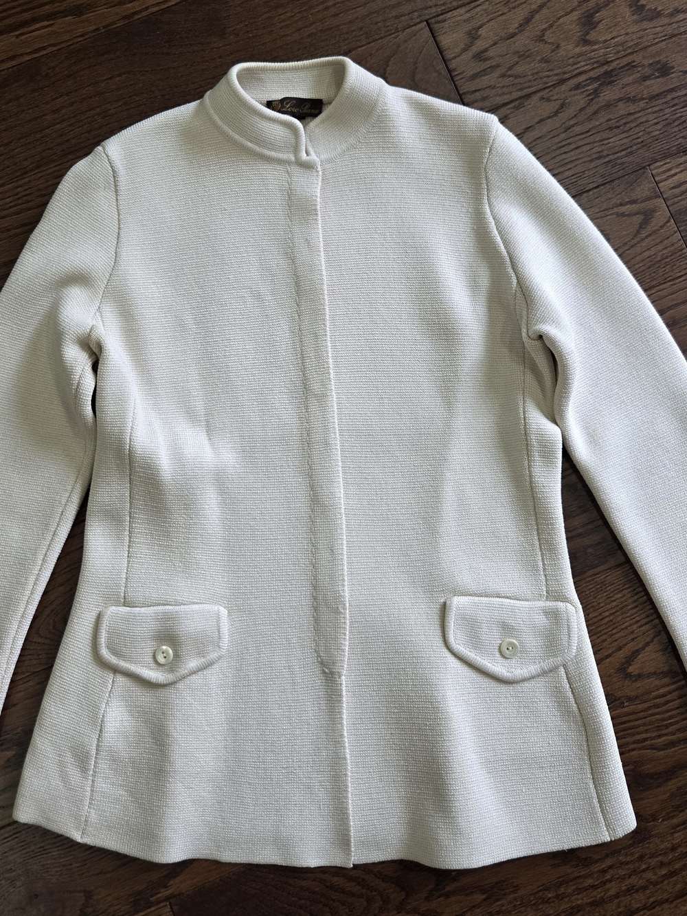 Loro Piana Cream Textured Stand Collar Pea Coat